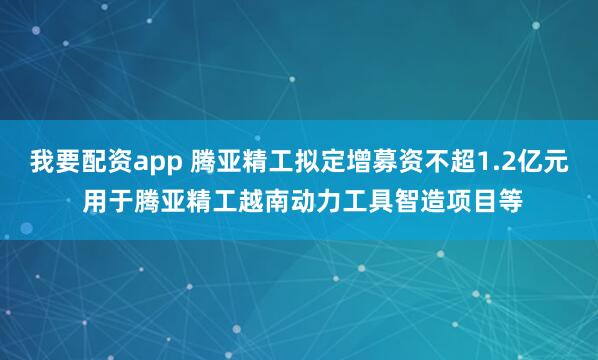 我要配资app 腾亚精工拟定增募资不超1.2亿元 用于腾亚精工越南动力工具智造项目等